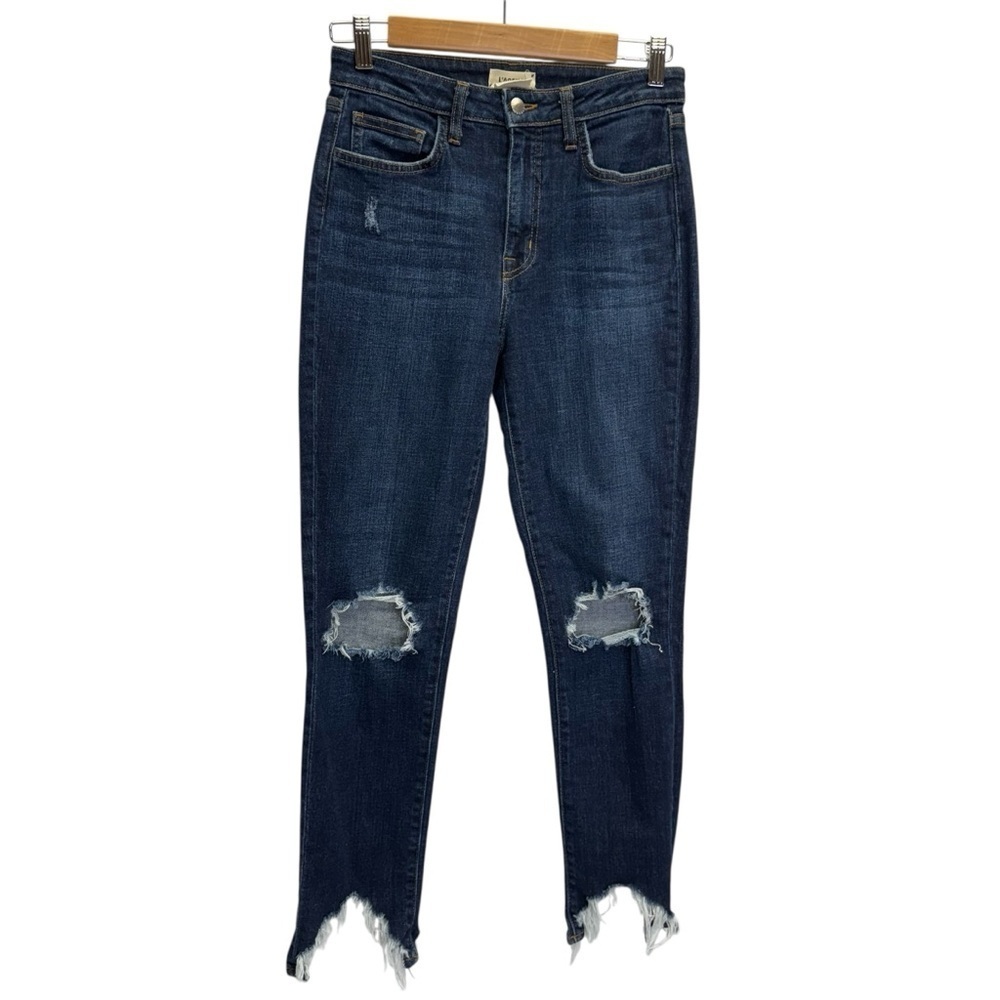 L'Agence Straight Leg High Rise Distressed Blue Jeans Size 27